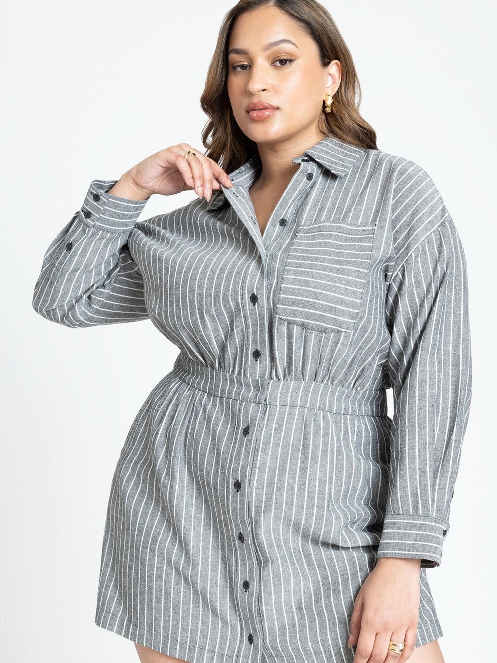 Eloquii 26 Pinstripe Skort Romper Shirt Dress Linen Blend